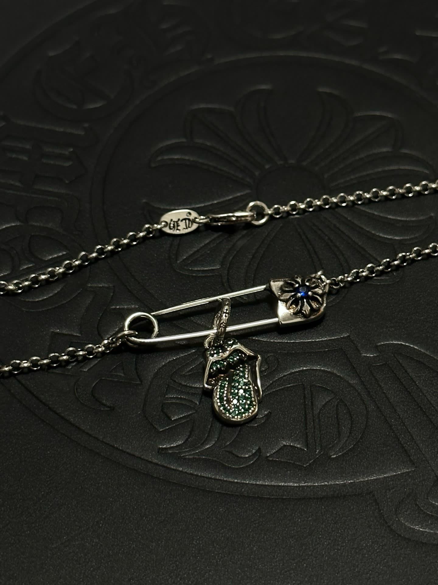 Chrome Hearts Rolling Stones Tongue Safety Pin Necklace